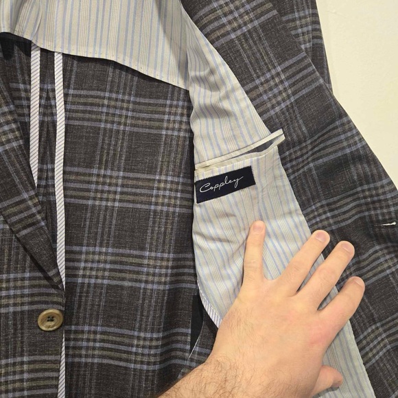 Plaid Black and Blue Coppley Men’s Tailored Suit Jacket 100% Wool - Picture 2 of 3